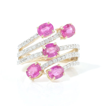 Five Stone Natural Pink Sapphire & Diamond Multi Band Ring