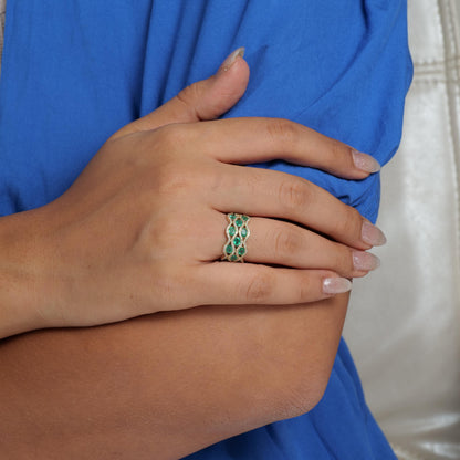 Emerald Wave Diamond Wide Band Ring