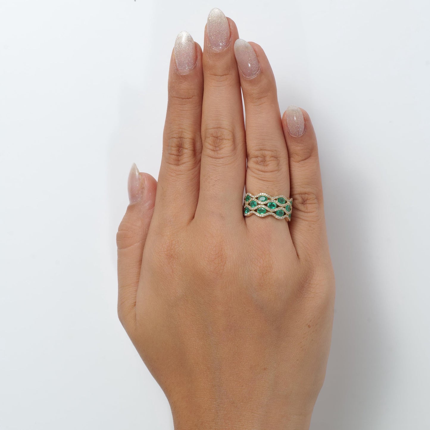 Emerald Wave Diamond Wide Band Ring