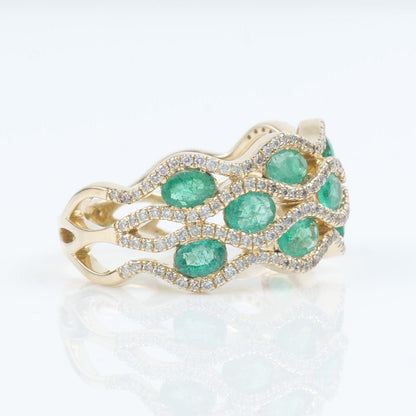 Emerald Wave Diamond Wide Band Ring