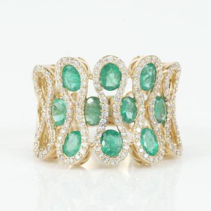 Emerald Wide Band Diamond Ring