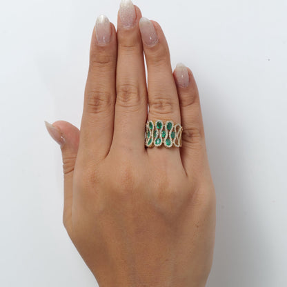 Emerald Wide Band Diamond Ring