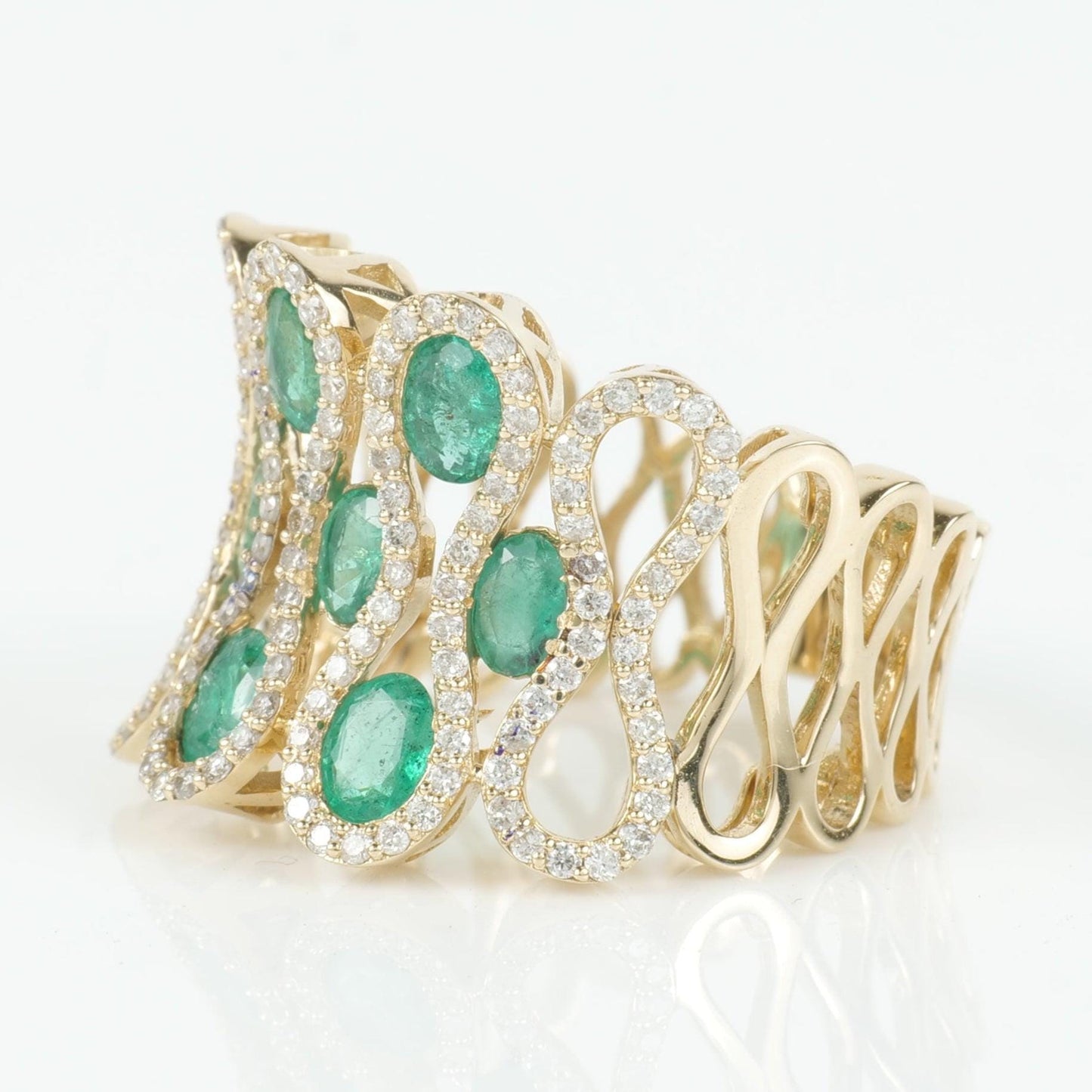Emerald Wide Band Diamond Ring