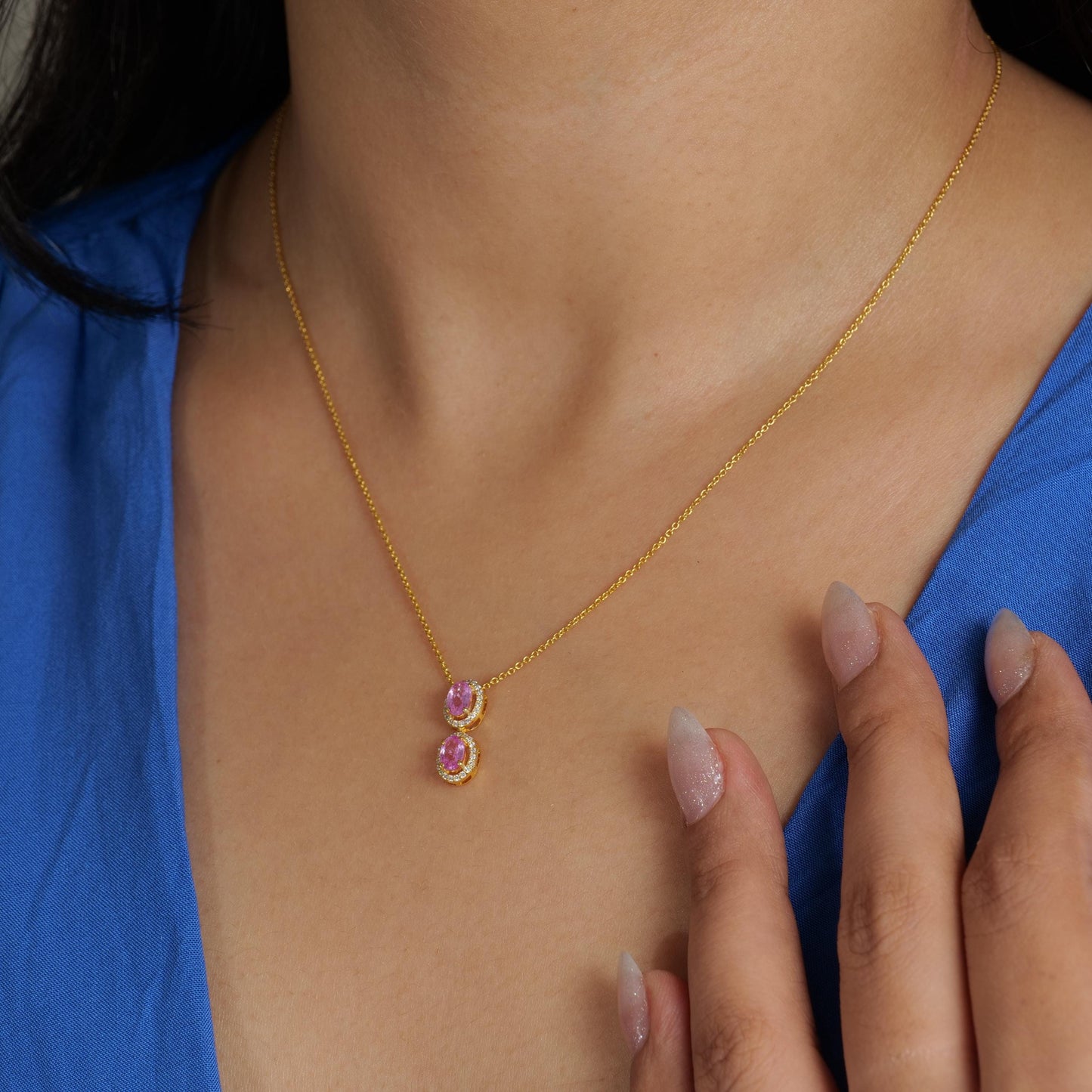 Oval Natural Pink Sapphire Halo Diamond Necklace