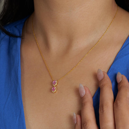 Oval Natural Pink Sapphire Halo Diamond Necklace