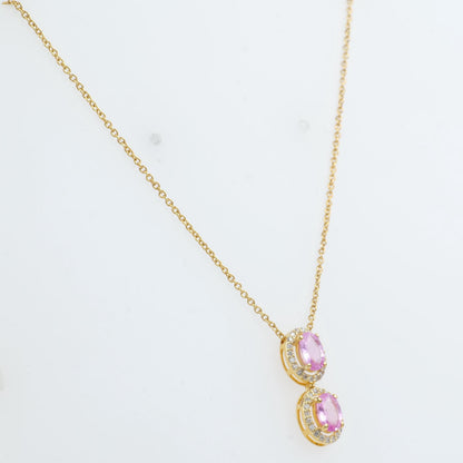 Oval Natural Pink Sapphire Halo Diamond Necklace