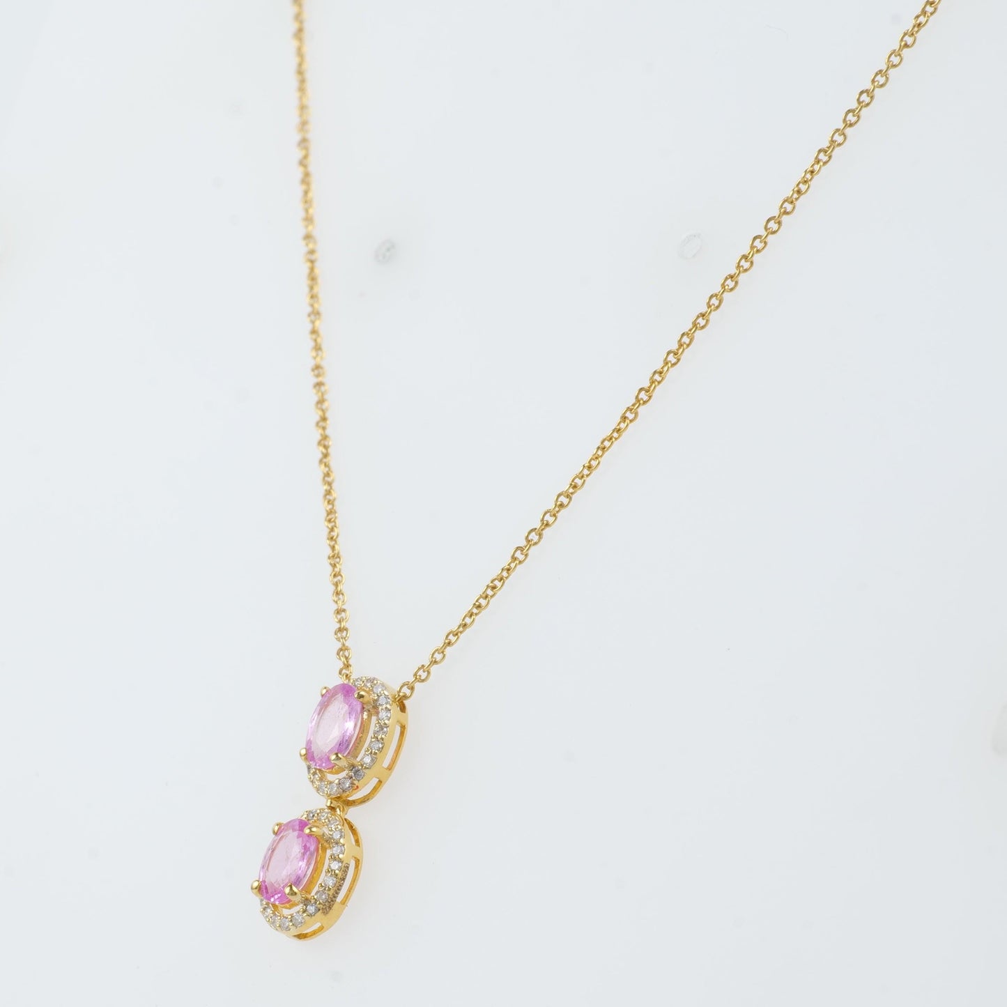 Oval Natural Pink Sapphire Halo Diamond Necklace