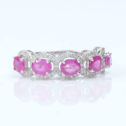 Oval Ruby Diamond Eternity Band Ring