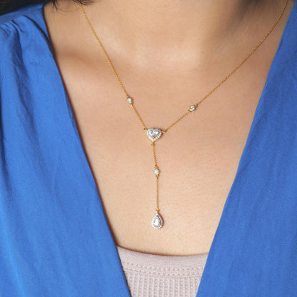 Heart Pear Diamond Drop Lariat Necklace