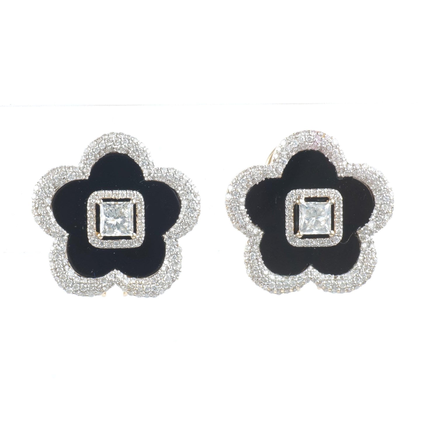 Onyx Flower Diamond Stud Earrings