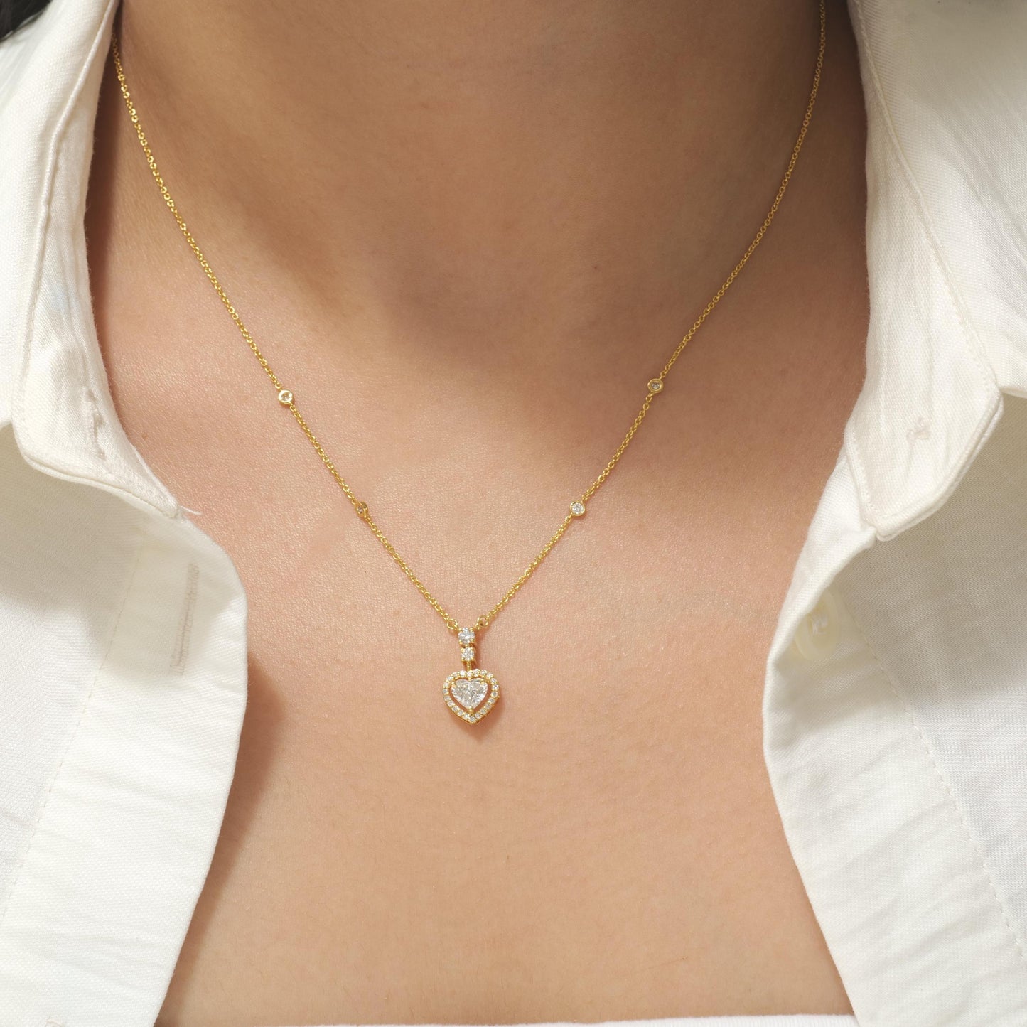 Heart Halo Diamond Pendant Necklace