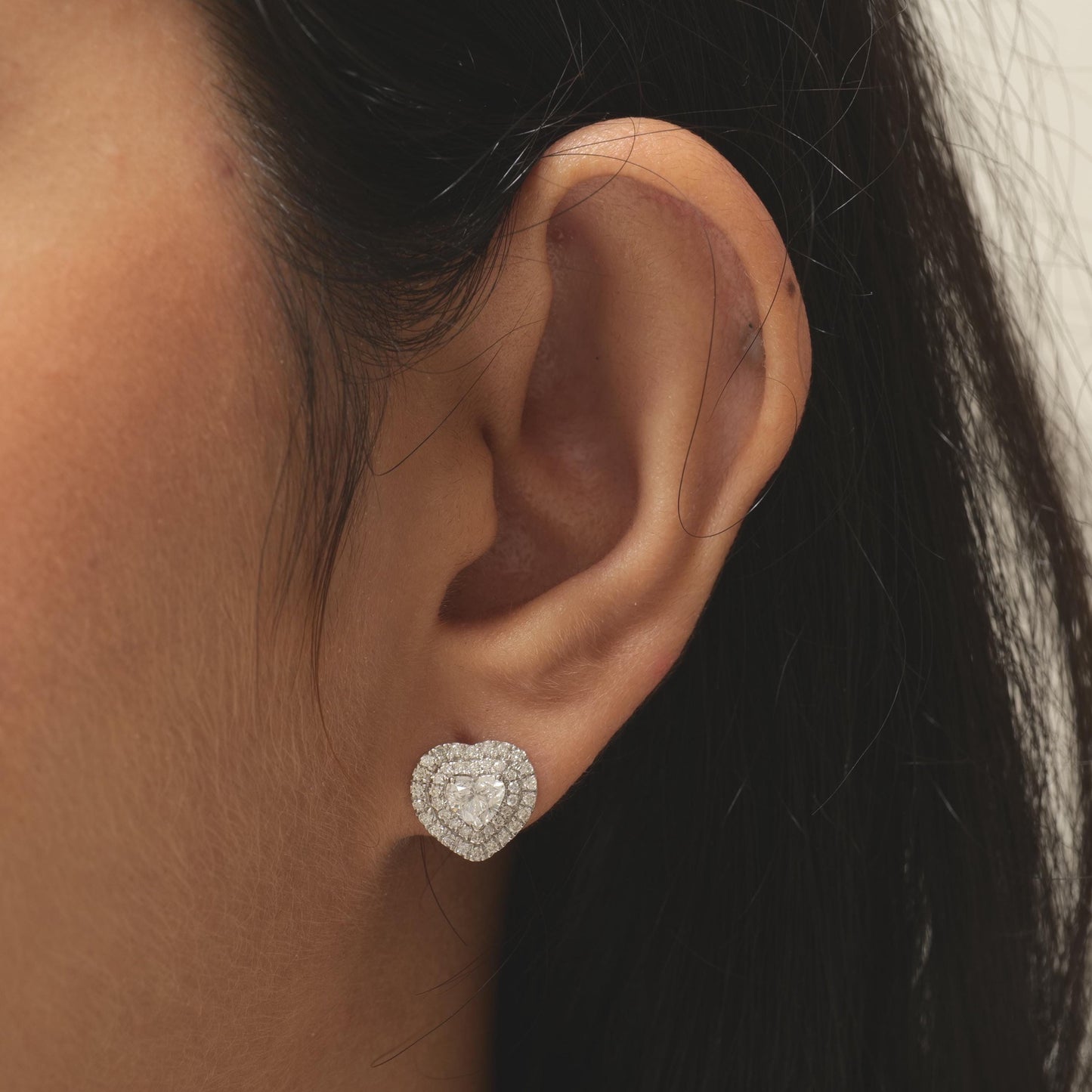 Heart Diamond Halo Stud Earrings