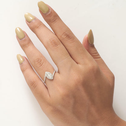 Marquise Halo Natural Diamond Bypass Ring