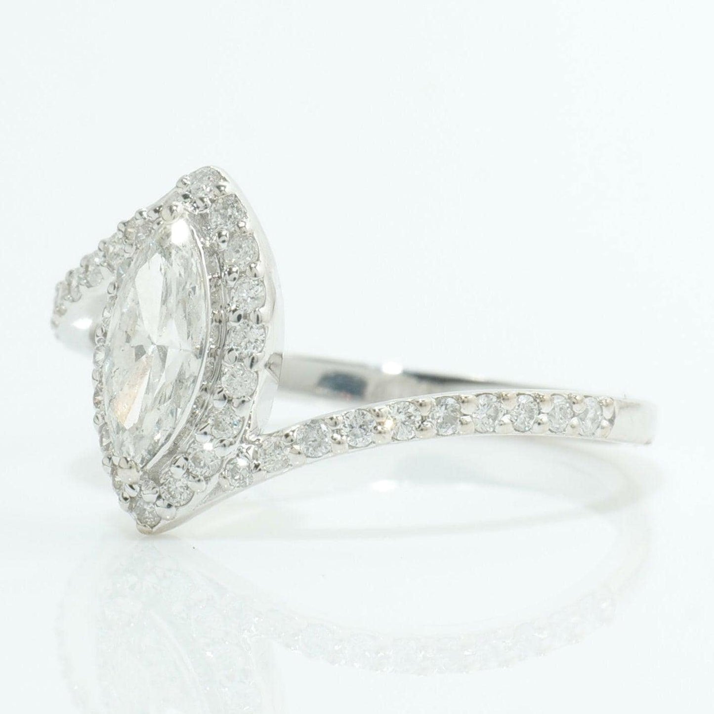 Marquise Halo Natural Diamond Bypass Ring