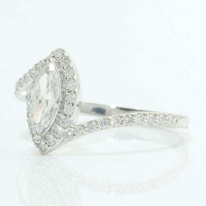 Marquise Halo Natural Diamond Bypass Ring