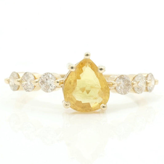 Pear Yellow Sapphire Natural Diamond Ring