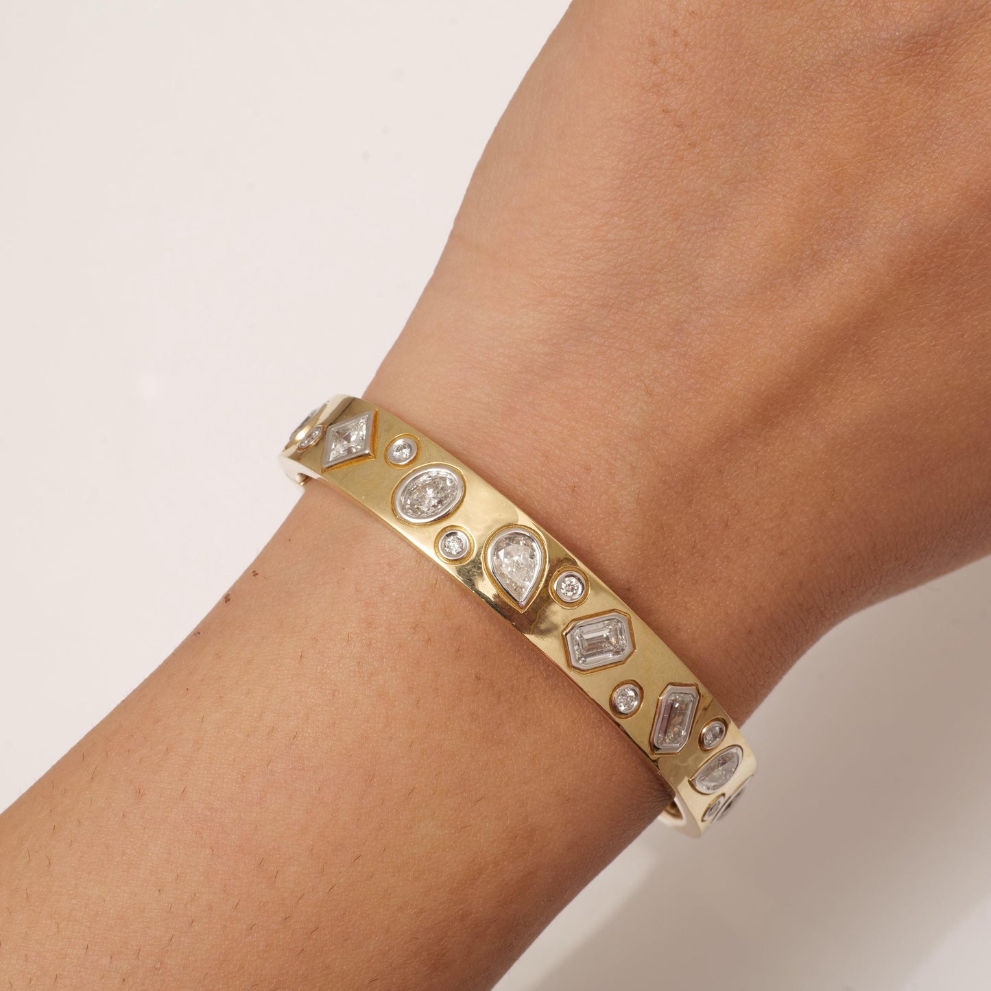 Geometric Natural Diamond Open Cuff Bracelet