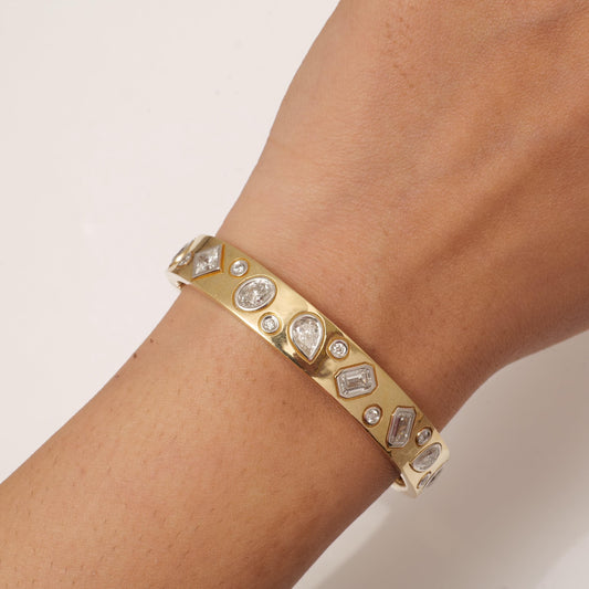 Geometric Natural Diamond Open Cuff Bracelet