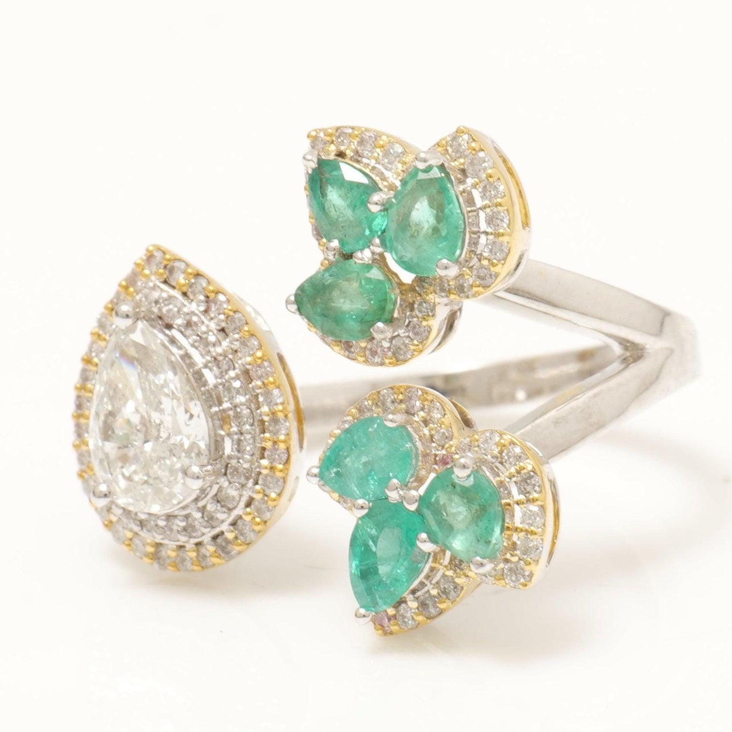 Emerald Pear Halo Diamond Ring