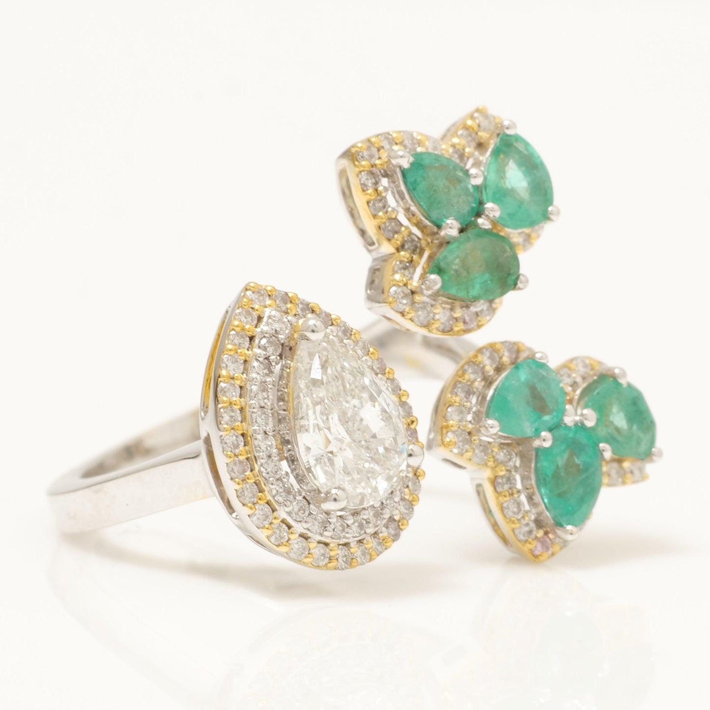 Emerald Pear Halo Diamond Ring