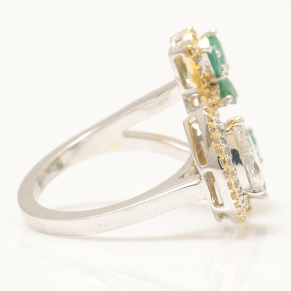 Emerald Pear Halo Diamond Ring