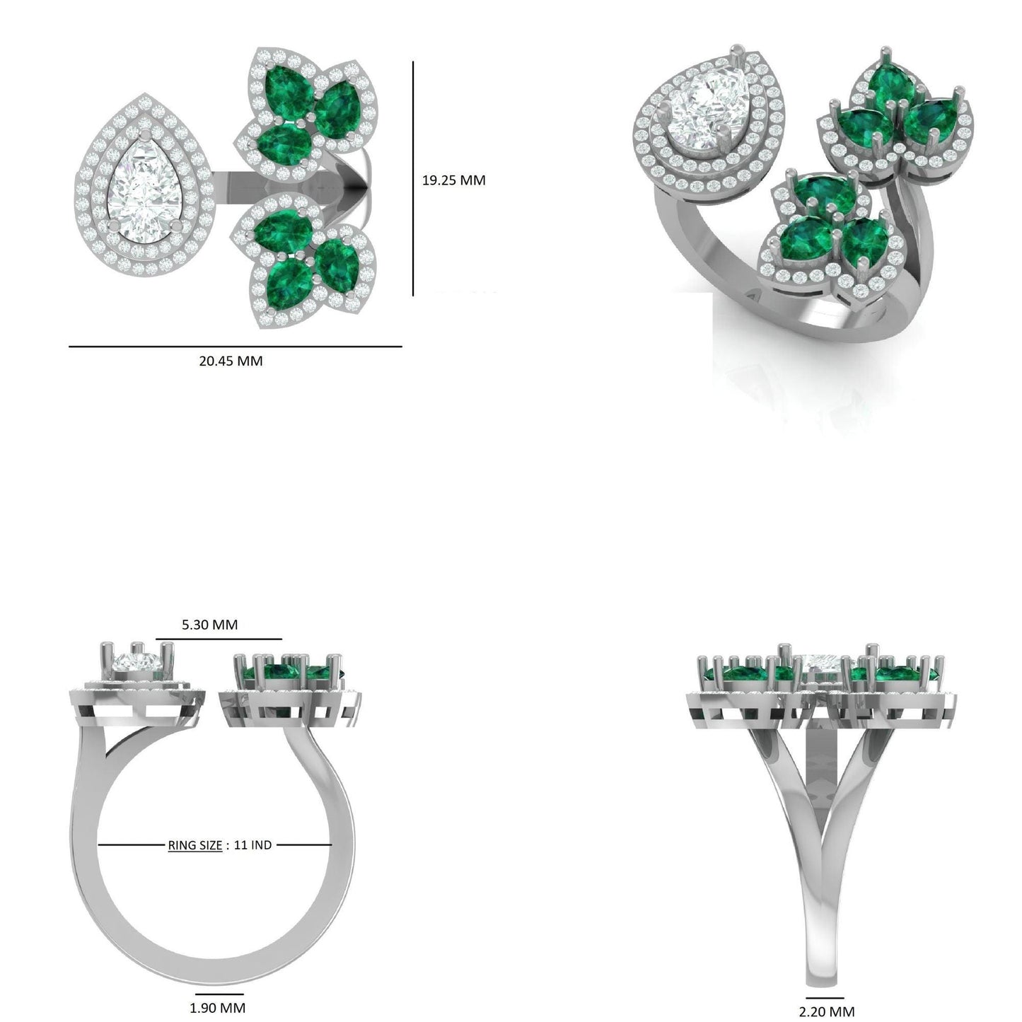 Emerald Pear Halo Diamond Ring