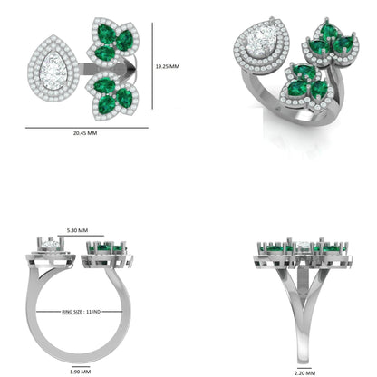 Emerald Pear Halo Diamond Ring