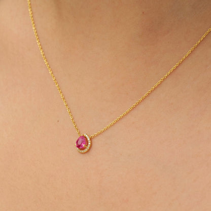 Pear Ruby Halo Diamond Necklace