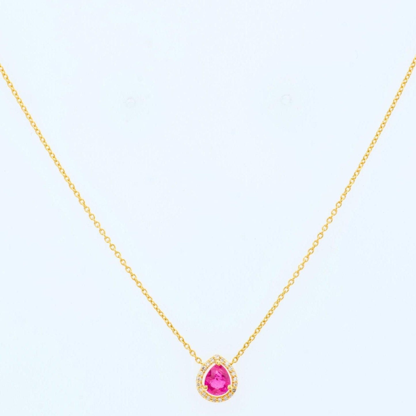 Pear Ruby Halo Diamond Necklace