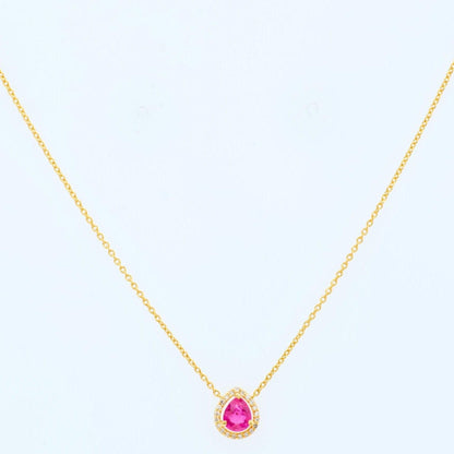 Pear Ruby Halo Diamond Necklace