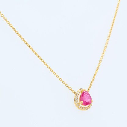 Pear Ruby Halo Diamond Necklace