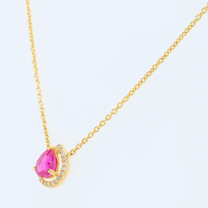 Pear Ruby Halo Diamond Necklace