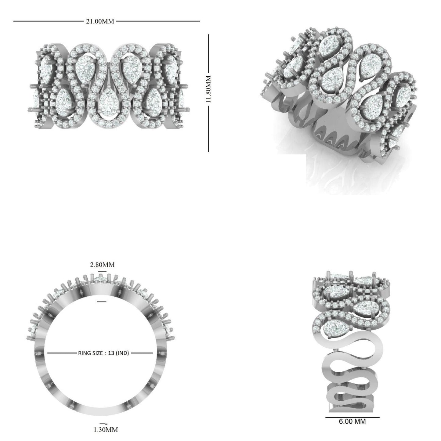 Pear Halo Natural Diamond Eternity Band Ring
