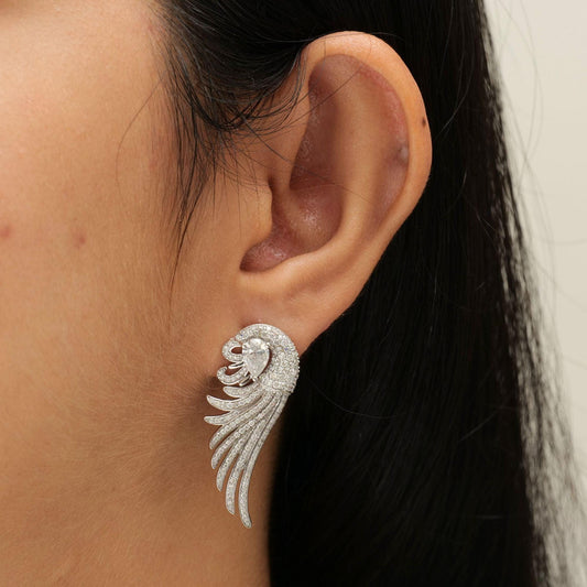 Diamond Peacock Feather Earrings