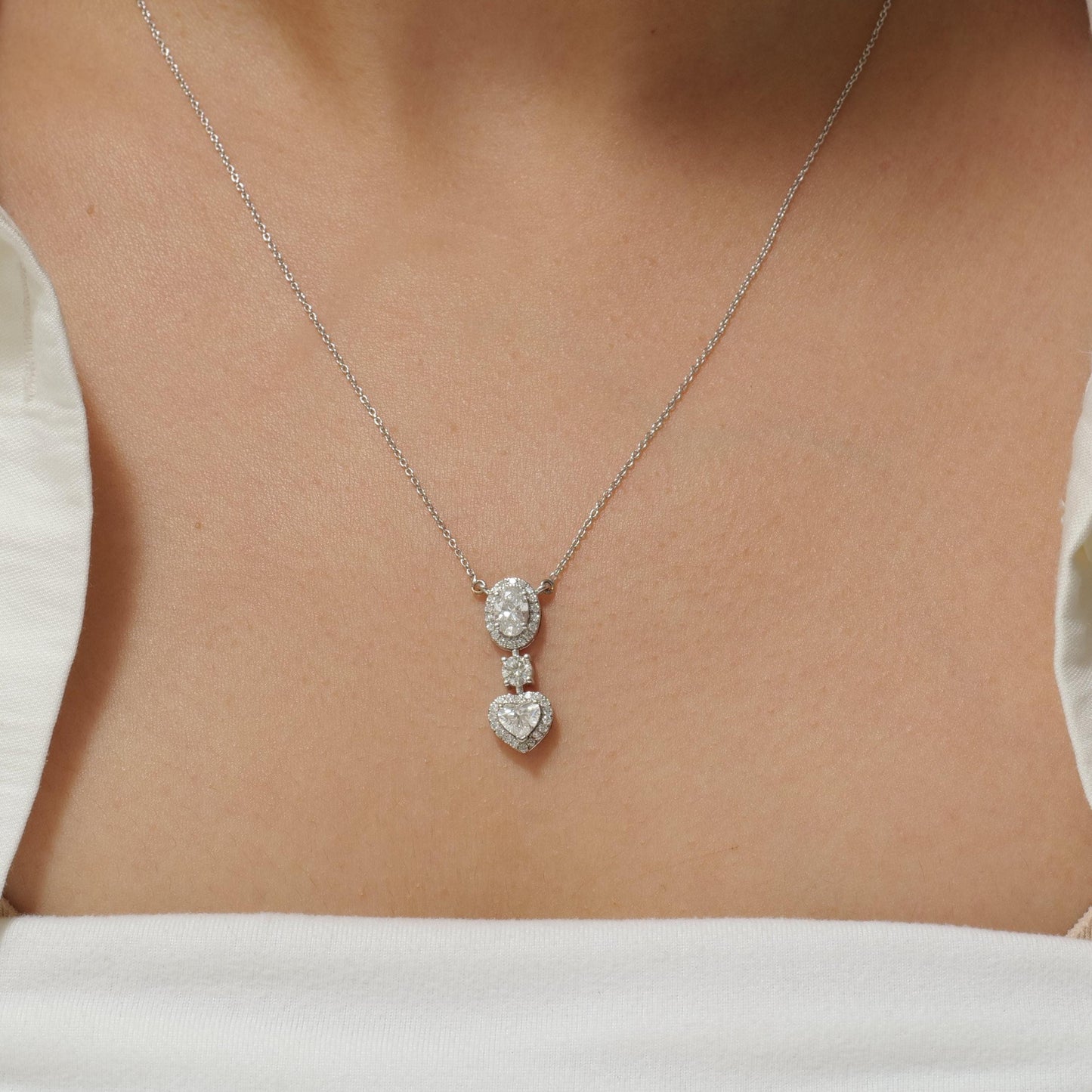 Oval Heart Drop Pendant Necklace