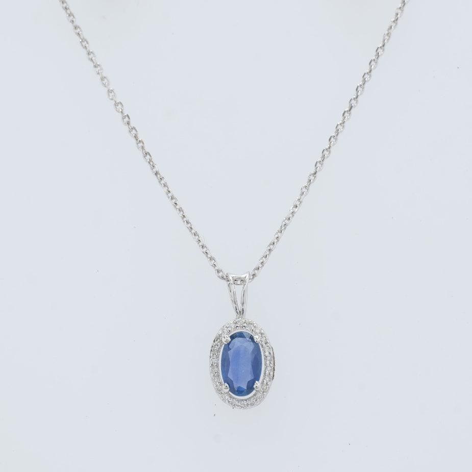 Oval Natural Sapphire & Diamond Halo Necklace