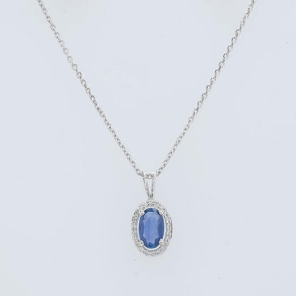 Oval Natural Sapphire & Diamond Halo Necklace