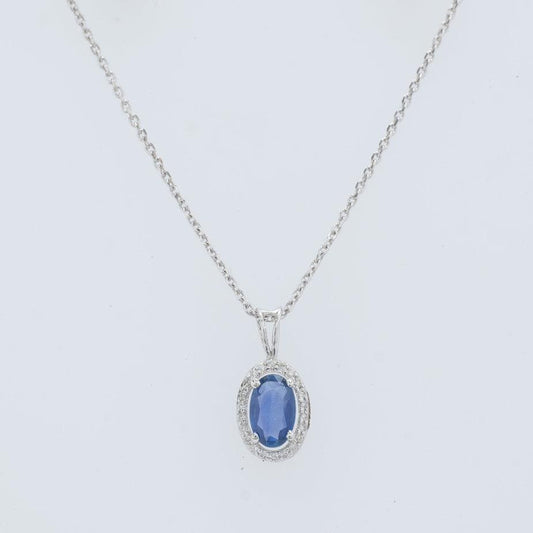 Oval Natural Sapphire & Diamond Halo Necklace