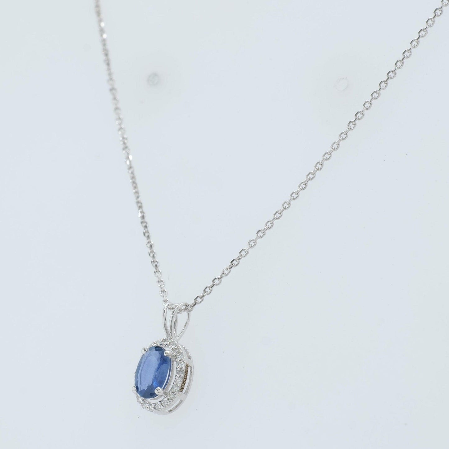 Oval Natural Sapphire & Diamond Halo Necklace