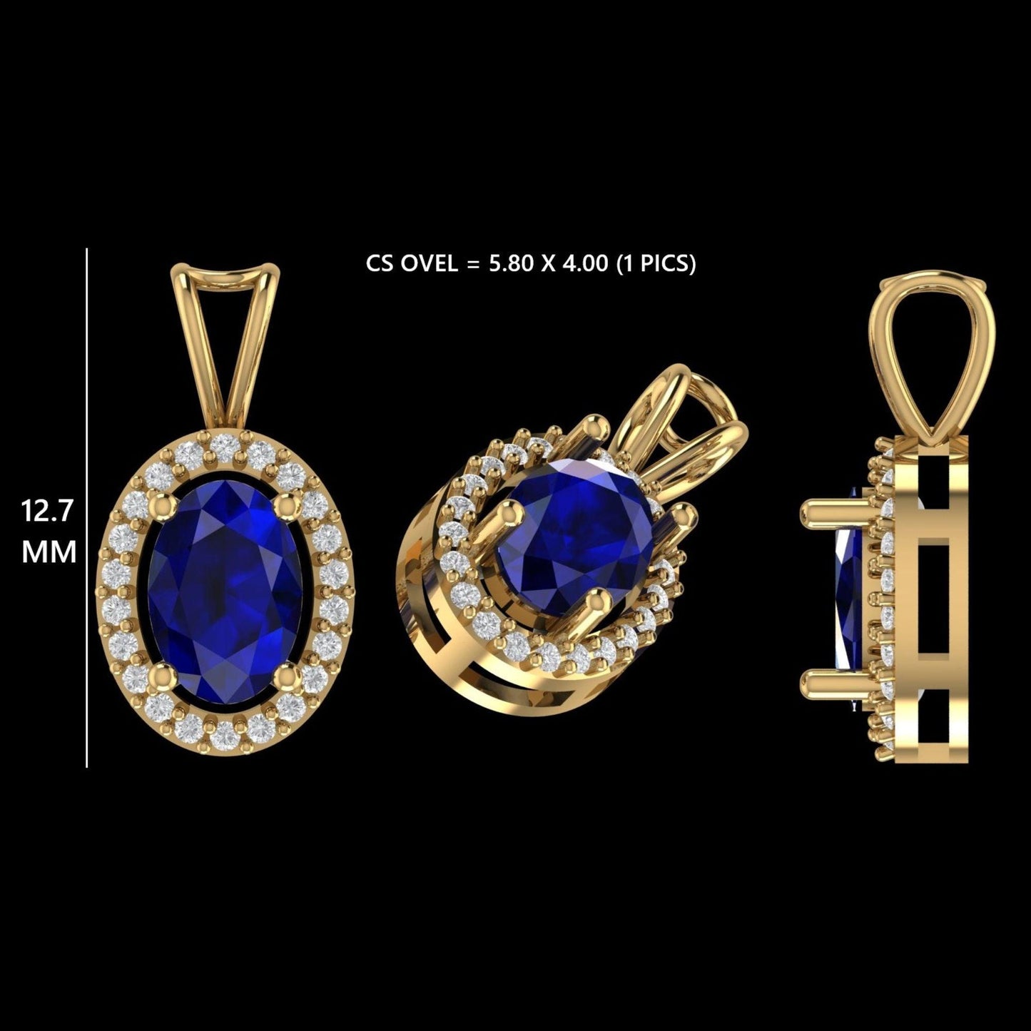 Oval Natural Sapphire & Diamond Halo Necklace