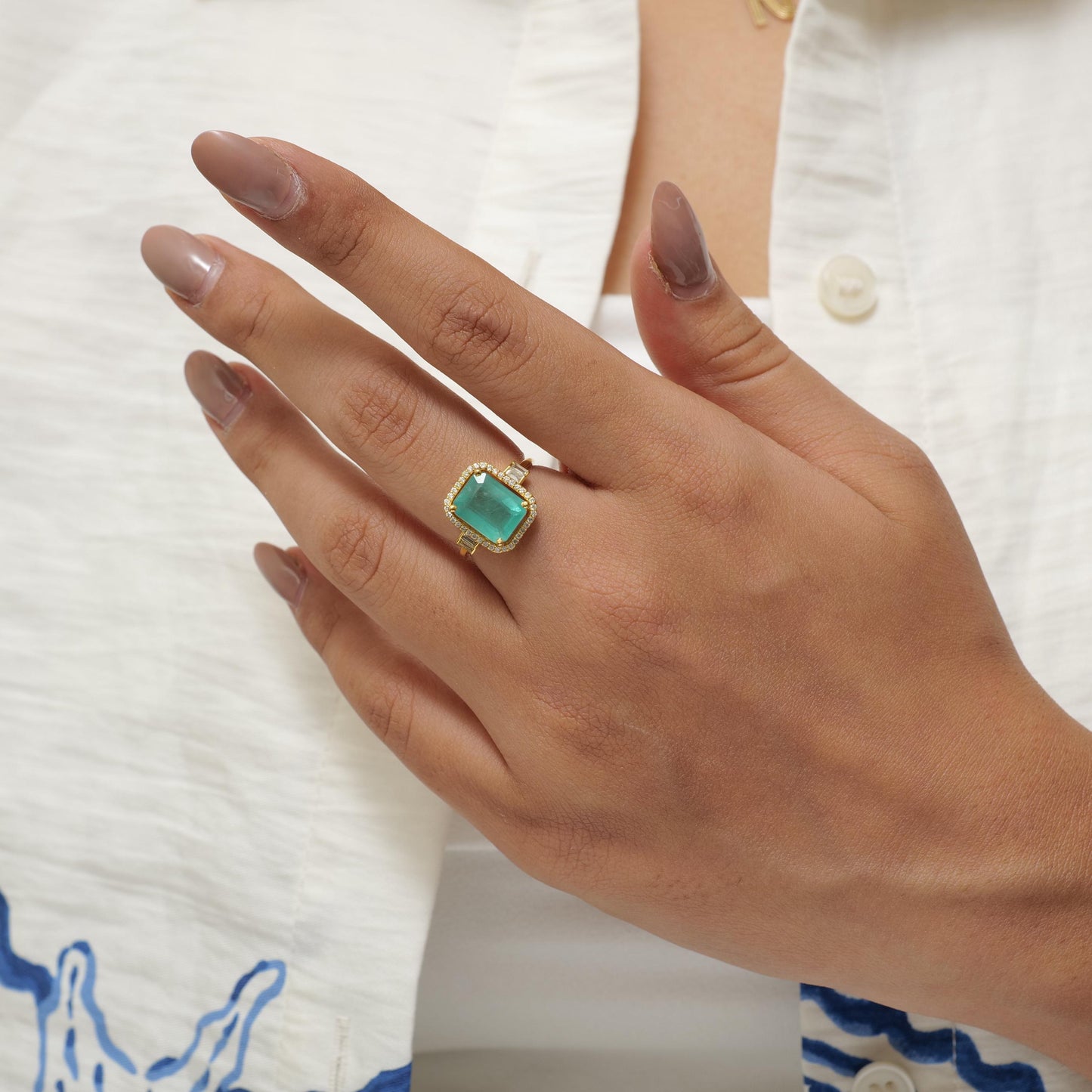 Emerald Cut Halo Diamond Ring