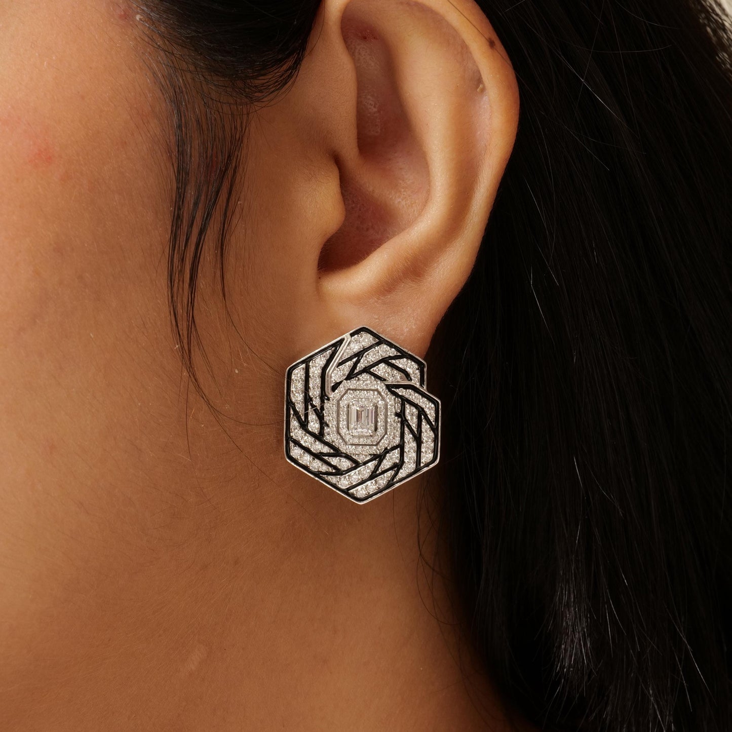Hexagon Diamond Stud Earrings