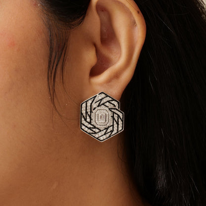 Hexagon Diamond Stud Earrings