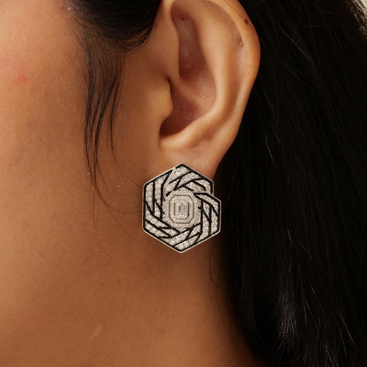 Hexagon Diamond Stud Earrings
