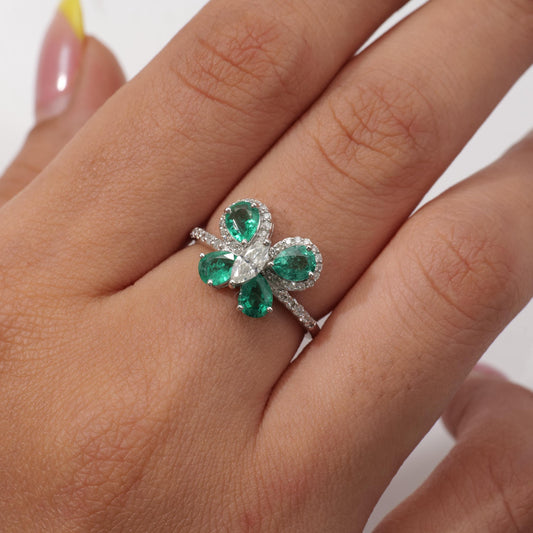 Butterfly Emerald Diamond Ring
