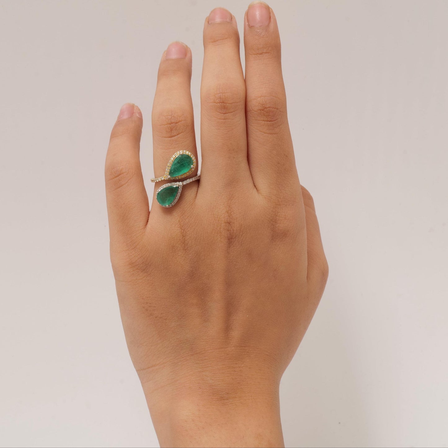 Emerald Halo Diamond Bypass Ring