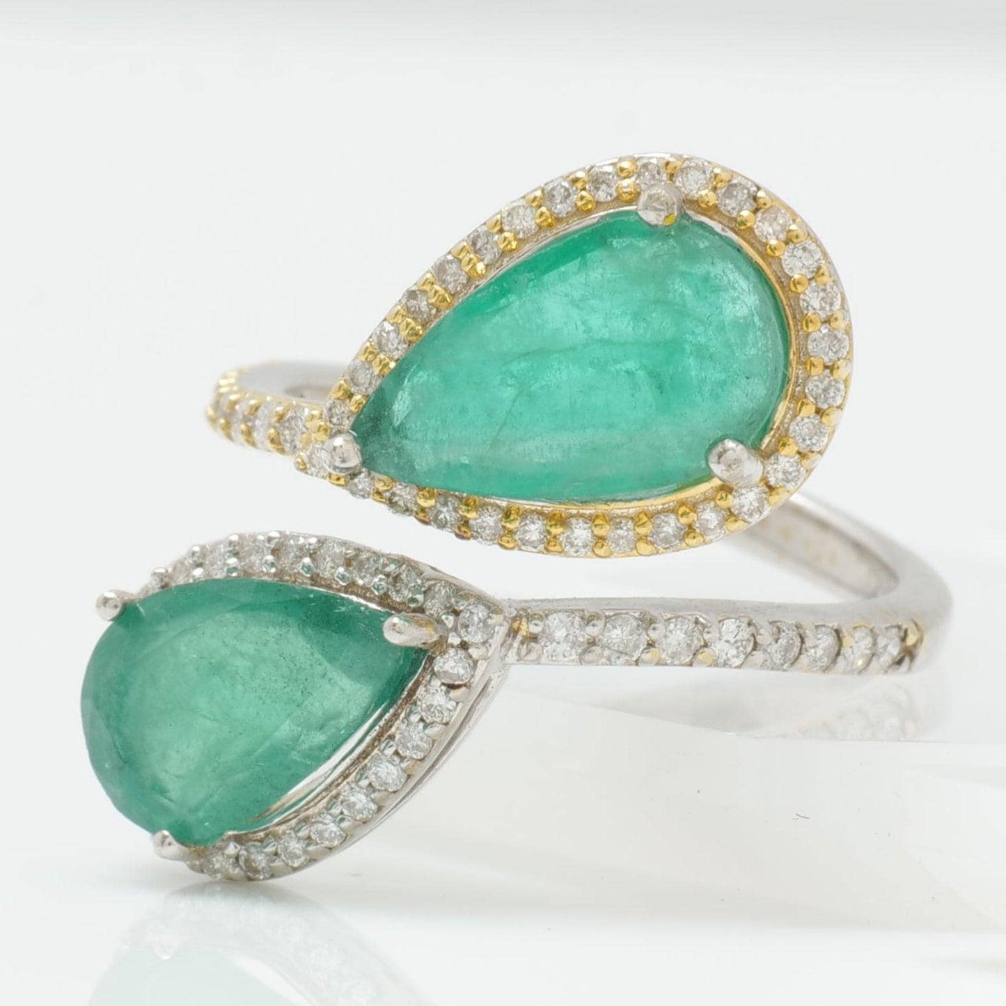 Emerald Halo Diamond Bypass Ring