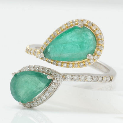 Emerald Halo Diamond Bypass Ring