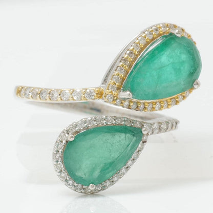 Emerald Halo Diamond Bypass Ring