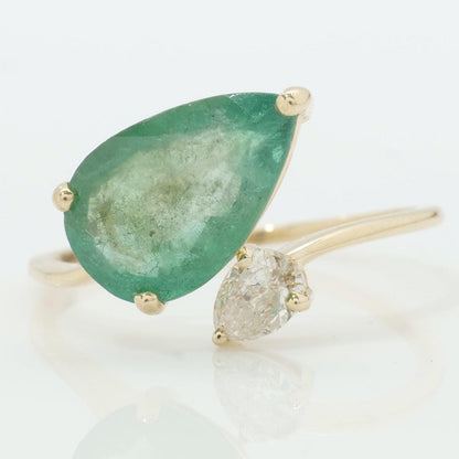 Pear Emerald & Diamond Bypass Ring